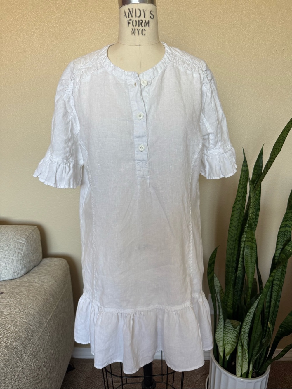 Joie White Linen Ruffle-Hem Women’s  Dress